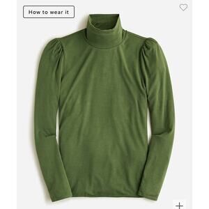 NWT  J. Crew FormKnit Puff-Sleeve Green Long Sleeve Turtleneck Sz M
